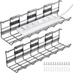2 Pack DELAMU Under Desk Cable Management Tray, Metal Cord Cable Organizer for Desk, Easy Install Pre-drilled Wire Management Wire Organizer for Office & Home - Image 2
