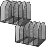 2 Pcs Vertical File Organizer for Desk - Metal Mesh Holder with 5 Compartments, File Folder Rack & Document Storage Stand - 9.3" x 8.5" x 7.9" - Image 2