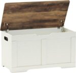 31.5" Storage Chest, Wooden Storage Bench, Lift Top Toy Chest with 2 Safety Hinges, Large Toy Box, Entryway Shoes Bench for Living Room, Bedroom, Brown and Rustic White - Image 2