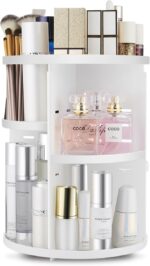 360 Rotating Makeup Organizer,DIY Adjustable Spinning Holder,Foldable Cosmetic Storage Display box,Large Capacity Make up Caddy Shelf,Fits Countertop Vanity and Bathroom (WHITE) - Image 2