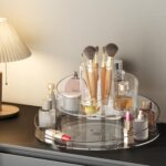 360° Rotating Makeup Organizer - Cosmetic Skincare Organizers wish Brush Holder, Large Capacity Cosmetic Display Case for Vanity, Bathroom Countertop (Clear) - Image 2