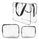 3Pcs Crystal Clear PVC Travel Toiletry Bag Kit for Women Men, Waterproof Vinyl Organizer Makeup Bags with Zipper Handle Straps, Cosmetic Bag Pouch Carry on Airport Airline Compliant Bag Handbag - Image 2