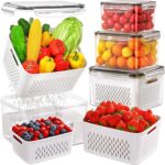 4 PCS Fruit Storage Containers for Fridge, Produce Containers for Fridge with Removable Colander, All-In-One Fruit Washing Bowl with Strainer Microwave/Dishwasher Safe for Salad Berry Lettuce Keeper - Image 2
