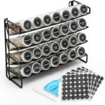 4-Tier Spice Rack Organizer Set – Wall Mounted or Countertop – Includes 28 Glass Spice Jars, 386 Spice Labels, Funnel, and Chalk Marker – Kitchen Spice Storage Solution - Image 2