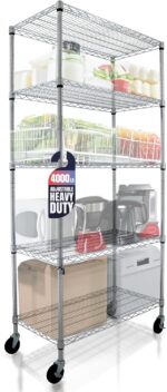 4000 LBS Heavy Duty Metal Shelving Unit – 36x18x76 NSF 5-Tier Wire Rack with Wheels, Adjustable Garage Storage Shelves, Chrome Wire Shelving for Kitchen, Warehouse, Bakers Rack – Crescent - Image 2