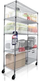 4000 LBS Heavy Duty Wire Rack 48 x 18 x 76, 5-Tier NSF Commercial Rolling Rack with Wheels, Chrome Metal Shelving Unit for Garage, Kitchen, Warehouse, Adjustable Storage Shelf, Crescent - Image 2
