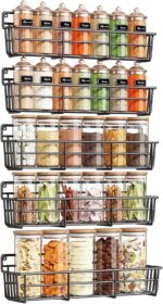 5 Pack Spice Rack Seasoning Organizer Wall Mount, Screw or Adhesive Hanging Shelf Basket Spice Organizer Shelf for Kitchen, Black - Image 2
