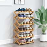 6 Tier Bamboo Shoe Rack,Portable Folding Shoe Storage Rack,Without Installation Small Shoe Rack Perfect for Corridors, Bedrooms and Small Spaces (6 Tier) - Image 2