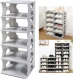 6-Tier Shoe Rack, Stackable Storage Organizer for Bedroom Entry, Adjustable Rack, Shoe Slots Shelf, Easy Tower Rack, Grey - Image 2