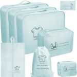 8 Set Travel Packing Organizers- Luggage Organizer for Suitcase Organization with Hanging Toiletry, Shoe & Laundry Bags, Packing Cubes for Travel Essentials, Cute Gifts for Women, Lake Blue - Image 2