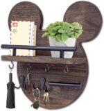 AIRPOP Key Holder for Wall–Mouse Wooden Mail Organizer Wall Mount with Shelf and 6 Hooks, Easy Installation Key Rack Hanger for Entryway Living Room Home Decor (Brown) - Image 2