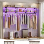 Aheaplus Industrial Pipe Clothes Rack with Top Shelf, 59In Space-Saving Wall Mounted Clothing Rack, 2 Tiers Heavy Duty Pipe Clothing Shelves with Hanging Rod for Laundry Room, Closet, Rustic Brown - Image 2