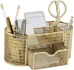 BLU MONACO | Gold Desk Organizer Set with Drawer | Metal Mesh Desk Accessories for Women | Stylish Desktop Organizer for Office Storage, Supplies & Small Stationery - Image 2