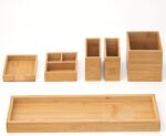 Bamboo Vanity Tray, 6-Piece Bathroom Countertop Vanity Tray Set, Makeup Kitchen Desk Organizer and Storage - Holds Small Items - Image 2
