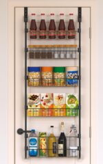 Black Over the Door Pantry Organizer 5 Tier, Adjustable Basket Pantry Door Organizer and Storage, Heavy Duty Metal Kitchen Hanging Spice Rack (D5xW19xH50 Inches) - Image 2