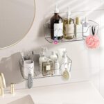 CGBE Acrylic Self-Adhesive Shower Caddies: No-Drill Bathroom Wall Shelf with Hidden Hooks & Drainage Holes - Clear Waterproof Organizer for Bathroom, Kitchen Storage (2 Pack 11.4" L × 4.7" W × 3.2" D) - Image 2