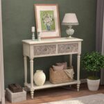 COSIEST Console Table with 2 Drawers, MDF Narrow Entryway Table with Storage Shelf, Wood Accent Sofa Table for Living Room, Entrance, Hallway, Couch, Light Grey - Image 2