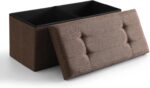 CUYOCA Storage Ottoman Bench Foldable Seat Footrest Shoe Bench End of Bed Storage with Flipping Lid, 75L Storage Space, 30 inches Linen Fabric Brown - Image 2