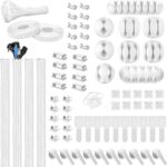 Cable Management Kit - 4 Cable Sleeve, 28 Self Adhesive Cable Clips, 29 Cord Holders, 10+2 Roll Cable Organizer Straps and 100 Fastening Cable Ties for TV Computer Under Desk (White) - Image 2