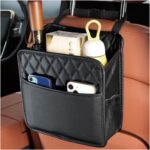 Car Seat Back Organizer, Large Capacity Foldable Car Seat Back Hanging Bag with 3 Extra Pockets, Waterproof Leather Auto Seats Storage Organizer, Car Travel Essentials Accessories (Black) - Image 2