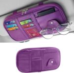 Car Sun Visor Organizer, Multi-Pocket PU Leather Sunglass Holder and Storage Pocket with Net Zipper, Card Sleeve Pocket Organizer, Auto Interior Accessories for Vehicle, Truck, SUV (Purple) - Image 2