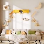Cat Wall Shelves, 13-in-1 Solid Wood Wall-Mounted Cats Furniture Set with Scratching Post, Cat Climbing Wall Systems with 40''L Tunnel, Steps, Condos, House, Ladder, Cats Shelf Furniture - Image 2