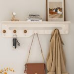 Coat Rack Wall Mount with Shelf, Wall Hooks with Storage,Towel Racks for Bathroom, 20inch Shelf with Hooks for Entryway,Living Room,Bedroom, Modern Design (Milk white/7Hooks) - Image 2