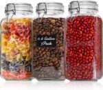 ComSaf Airtight Glass Jars with Lids 0.6 Gallon Set of 3, Food Storage Canister Square-Storage Container with Clear Preserving Seal Wire Clip Fastening for Kitchen Canning Flour, Cereal, Pasta, Bean - Image 2