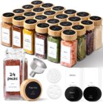 ComSaf Spice Jars with Label 4 oz 24Pcs, Glass Spice Jars with 6 Extra Shaker Inserts and 93 Labels, Seasoning Set with Bamboo Lids and Metal Funnel, Square Containers for Organization, Salt, Pepper - Image 2