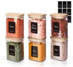Comsaf Spice Jars with Label，8 oz Small Glass Jars with Lids, 6 Pcs Seasoning Containers, Rectangle Glass Containers with Lids, Empty Seasoning Jars for Pantry Storage, Loose Tea, Herbs, Powders, Salt - Image 2
