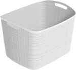 Curver Set of 2 XL 30.5L Jute Decorative Plastic Organization and Storage Baskets - Perfect Bins for Home Office, Closet Shelves, Kitchen Pantry and All Bedroom Essentials, White - Image 2