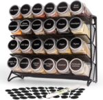 DIDITIME Spice Rack Organizer with 24 Glass Jars and 60 Spice Labels, Seasoning Organizer for Kitchen, Countertop, Cabinet, Pantry, Cupboard，Spice Organization for Cabinet， Space-Saving & Tidy - Image 2