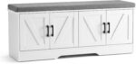 DUMOS Shoe Storage Bench, 47" Wide Shoe Organizer Cabinet with Padded Seat Cushion, 4 Doors, Adjustable Shelf for Entryway, Hallway, Bedroom, Living Room, White - Image 2