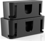 Delamu 2 Pack Cable Management Box, Stylish Black Cable Management, Pet & Child-Proof ABS Cord Box Hider, Medium and Small Cable Box for Computer WiFi Router Box Hider USB Hub, Floor Cord Covers - Image 2