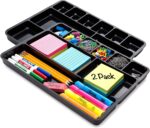 Desk Drawer Organizer Tray with 9 Storage Compartments - For Home and Office - Drawer Organizers Office, Perfect Organizing Pens, Pencils, Paper Clips, Sticky Notes and all your Supplies - 2 Pack - Image 2