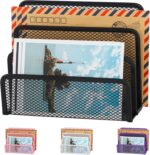 EASEPRES Desk Mail Organizer, Office Small Desktop Metal Mesh Envelope Letter Sorter Paper File Holder Organizer with 3 Vertical Upright Compartments, Black 1 Pack - Image 2