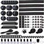 ELII 302PCS Cable Management Kit 4 Cable Sleeve,45Cable Clips,11Cable Holders,22 Roll Cable Organizer Straps and 200 Fastening Cable Ties,20 Cable Zip Tie Mounts Computer Under Desk (Black) - Image 2