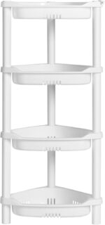 ELYKEN 4 Tier Shower Caddy Organizer Shelf Corner, 14.4 x 11.2 x 31.5 Inches, Rustproof, Plastic Shower Rack Stands for Inside Bathroom, Bathtub, Shower pan, White - Image 2