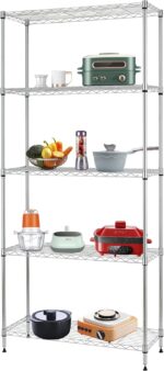 FDW 14" D×24" W×60" H Wire Shelving Unit Metal Commercial Shelf with 5 Tier Layer Rack Strong Steel for Restaurant Garage Pantry Kitchen Garage,Chrome - Image 2