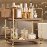 FSyueyun 2-Tier Bathroom Countertop Organizer,Bathroom Organizers and Storage with Tool-Less Installation, Premium Plastics for Makeup, Perfume, Skincare on Dresser Vanity Tray (Gold & Brown) - Image 2