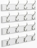 Forbena White Coat Rack Wall Mount 4-Pack, Coat Hanger Wall Mounted for Hanging Clothes Purse, Modern Key Holder Hooks for Closet Hat, Belt, Bag, Backpack, Leash (White and Silver - 16 Hooks) - Image 2