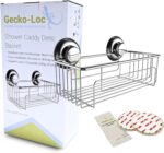 Gecko-Loc Large Deep suction cup wall mount bathroom shower caddy - shampoo storage basket shelf organizer caddie bath shelves - Silver - Image 2