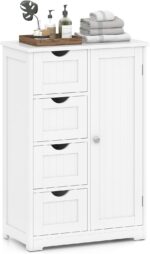 Giantex Storage Cabinet with 4 Drawers, Bathroom Storage Organizer with Cupboard, Adjustable Shelf, Anti-Toppling Device, Floor Cabinet, Entryway Storage Unit Console Table, White - Image 2