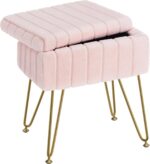 Greenstell Vanity Stool Chair Faux Fur with Storage, 15.7"L x 11.8"W x 19.4"H Soft Ottoman 4 Metal Legs with Anti-Slip Feet, Furry Padded Seat, Modern Multifunctional Chairs for Makeup, Bedroom Pink - Image 2