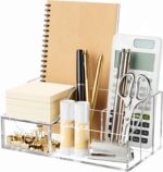 HBlife Acrylic Desk Organizer with 6 Compartments, Pen & Pencil Holder, Clear Multifunctional Desktop Caddy for Office Supply and Organization - Image 2