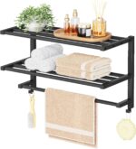 HOOBRO 23.8" Towel Rack for Bathroom, 3 Tier Towel Shelf with Tower Bars, Bathroom Storage Organizer for Towels and Toiletries, Towel Holder Wall Mounted with 2 Hooks, Black BK08LB01 - Image 2