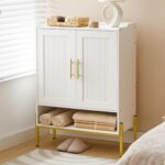 HOOBRO Shoe Cabinet, 5-Tier Shoe Storage Organizer with Doors, Wooden Shoe Cabinet Storage for Entryway, Freestanding Shoe Rack Cabinet with 3 Adjustable Shelves for Hallway, Gold and White DW41SC01 - Image 2