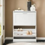 Haotian Shoe Cabinet Storage for Entryway, Slim Shoe Rack Freestanding, Narrow Shoe Organizer 2 Flip-Drawers for Front Door Entrance Hallway, White, FSR137-W - Image 2