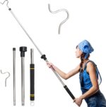 Heavy Duty Closet Hanger Reaching Pole,36" to 65" Clothes Hook Pole Telescoping Pole S Hooks for Plant Stainless Steel Pipe Sturdiness Lightweight Non-Slip Soft Sponge Handle Rod - Image 2