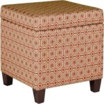 HomePop Upholstered Storage Cube Ottoman with Hinged Lid, Orange Geometric 17" x 17" x 18" - Image 2